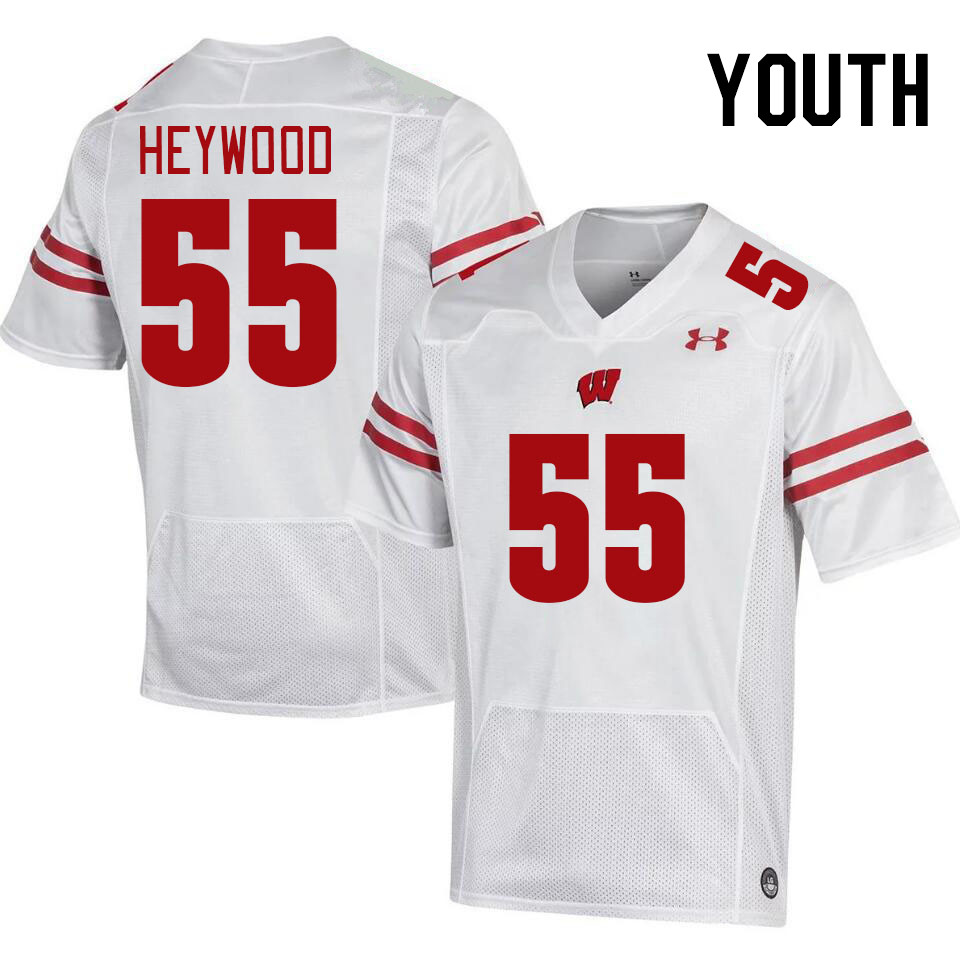 Youth #55 Kevin Heywood Wisconsin Badgers College Football Jerseys Stitched-White